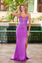 Nox Anabel H1672 Radiant Glitter Satin V-Neck Gown with Slit