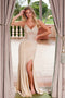 Nox Anabel H1683 Radiant Appliqué Satin V-Neck Gown with Slit