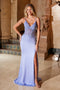 Nox Anabel H1683 Radiant Appliqué Satin V-Neck Gown with Slit