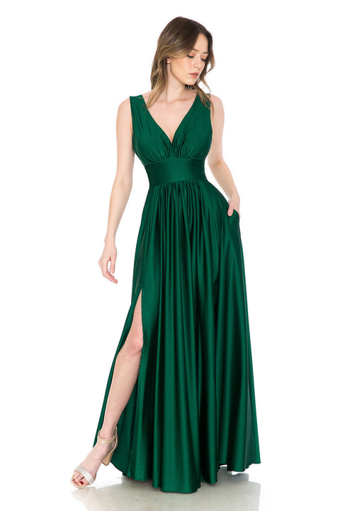 A Line Pleated Long Formal Evening Dress Lenovia 5232