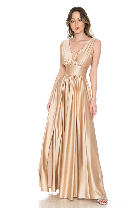 A Line Pleated Long Formal Evening Dress Lenovia 5232