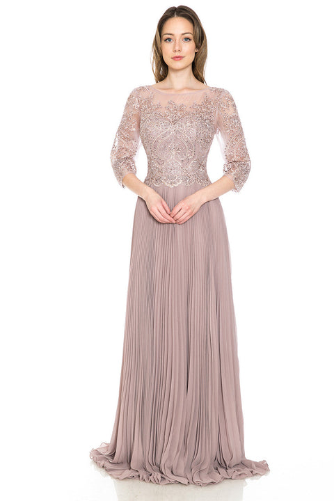 Pleated Long Formal Mother of the Bride Dress Lenovia 8145