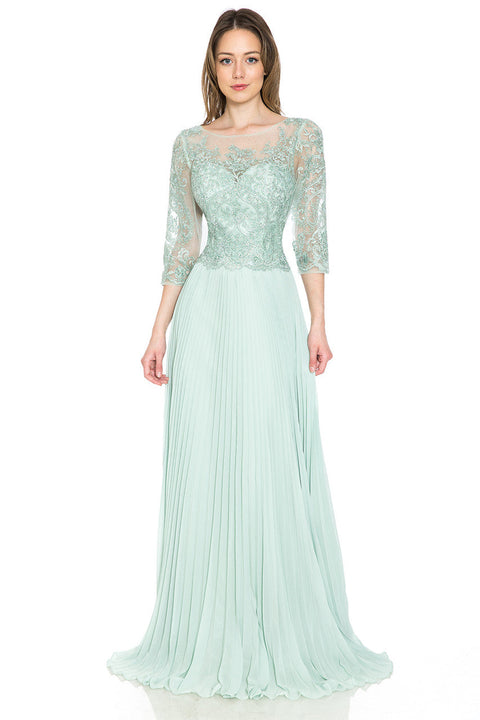 Pleated Long Formal Mother of the Bride Dress Lenovia 8145