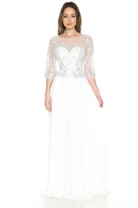 Metallic Long Bridal Pleated Wedding Dress Lenovia 8145