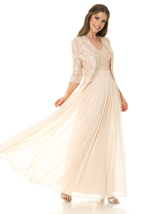 Long Formal Glitter Lace Mother of the Bride Dress Lenovia 5237