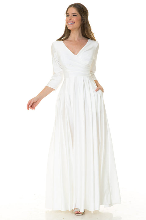 Long Bridal Pleated Pocket Wedding Dress Lenovia 5243