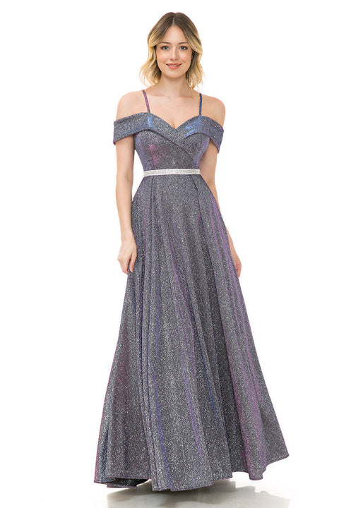 Long Pleated Formal Metallic Prom Dress Lenovia 5236