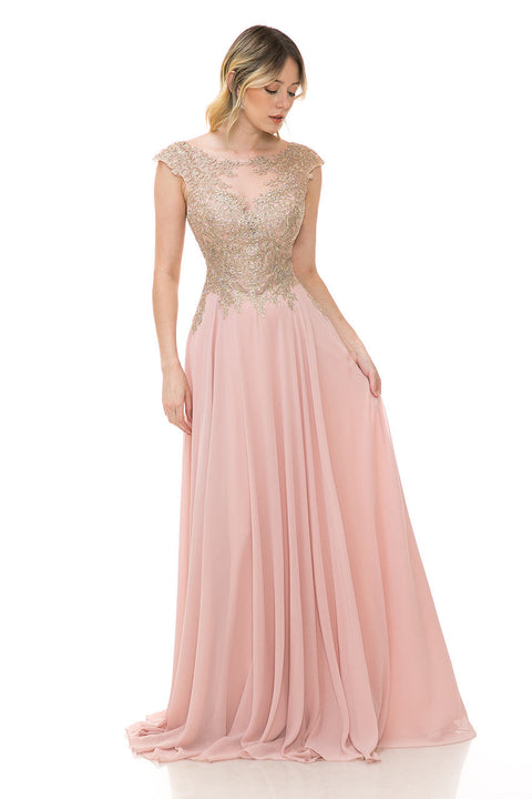 Long A Line Lace Applique Evening Dress Lenovia 8123