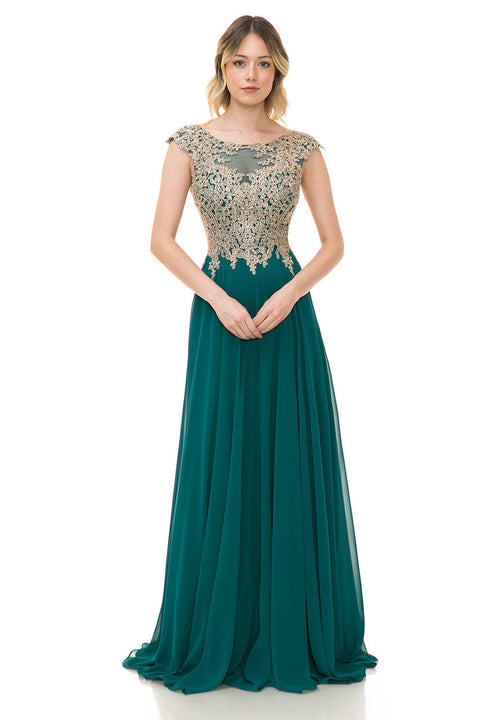 Long A Line Lace Applique Evening Dress Lenovia 8123