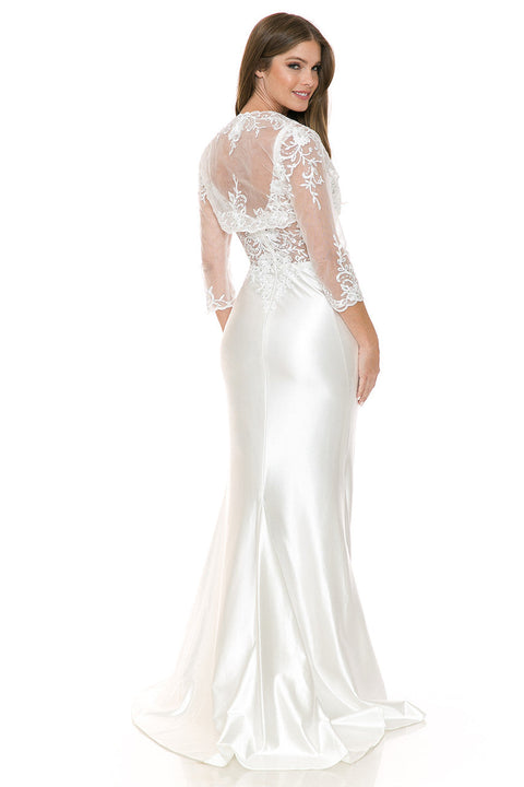 Long Beaded Bridal Lace Slit Wedding Dress Lenovia 8175