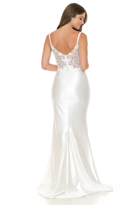 Long Beaded Bridal Lace Slit Wedding Dress Lenovia 8175