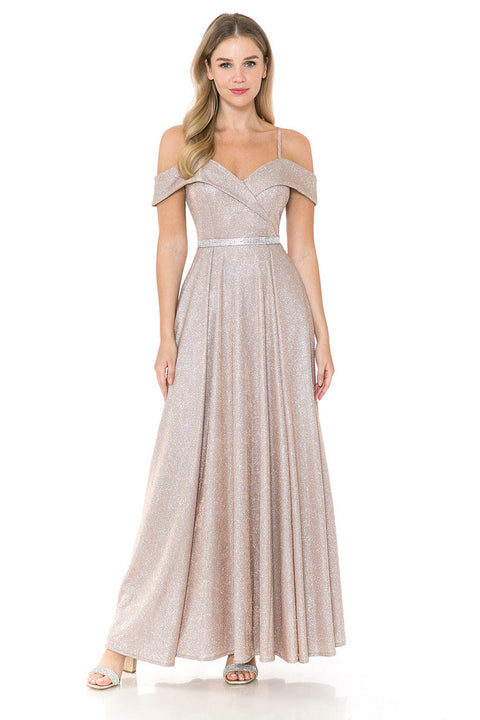 Long Pleated Formal Metallic Prom Dress Lenovia 5236