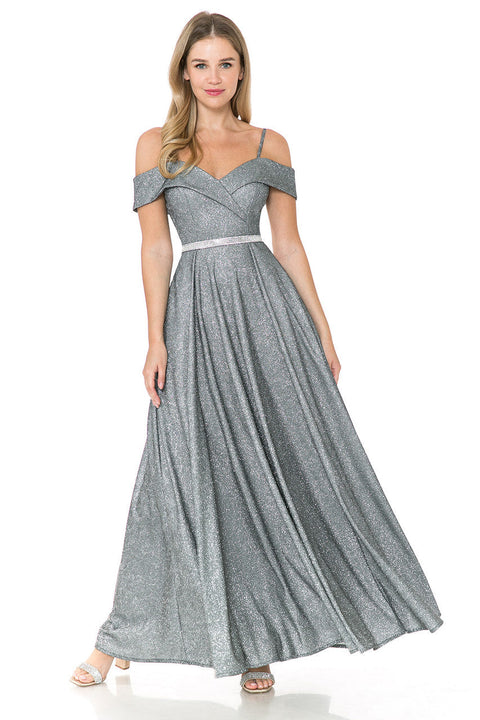 Long Pleated Formal Metallic Prom Dress Lenovia 5236