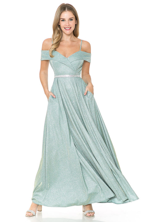 Long Pleated Formal Metallic Prom Dress Lenovia 5236