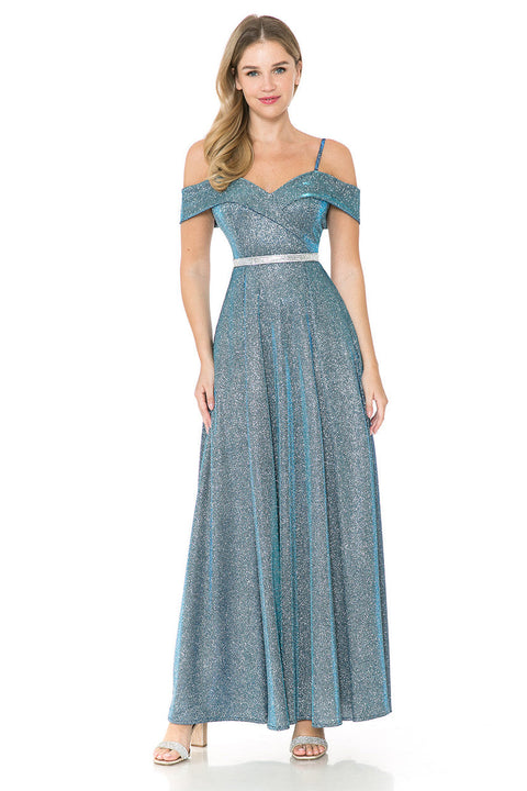 Long Pleated Formal Metallic Prom Dress Lenovia 5236