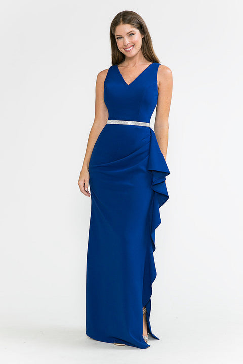 Long Ruffle Slit Formal Dress Lenovia 5287