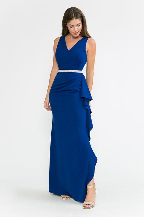 Long Ruffle Slit Formal Dress Lenovia 5287