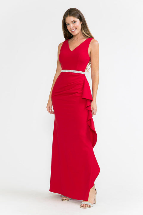 Long Ruffle Slit Formal Dress Lenovia 5287