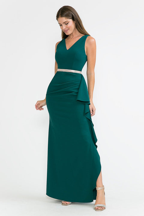 Long Ruffle Slit Formal Dress Lenovia 5287