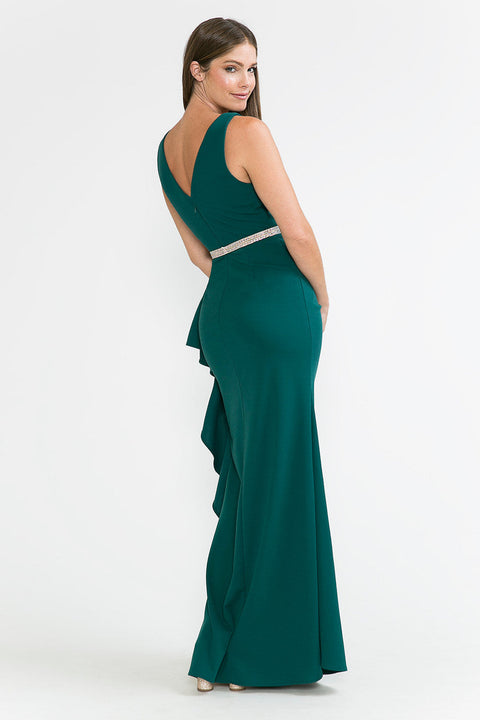 Long Ruffle Slit Formal Dress Lenovia 5287
