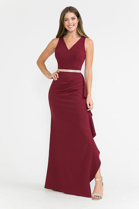 Long Ruffle Slit Formal Dress Lenovia 5287