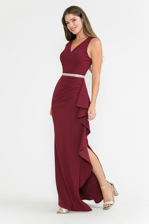Long Ruffle Slit Formal Dress Lenovia 5287