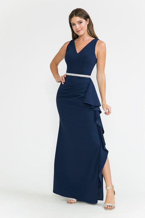Long Ruffle Slit Formal Dress Lenovia 5287