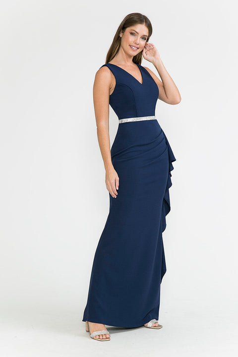 Long Ruffle Slit Formal Dress Lenovia 5287