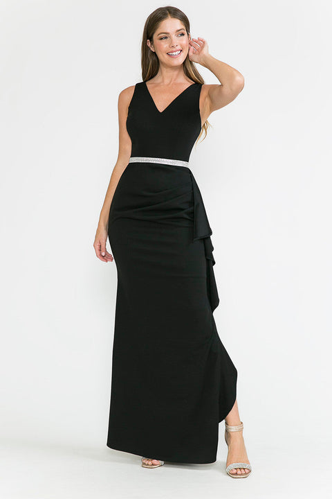 Long Ruffle Slit Formal Dress Lenovia 5287