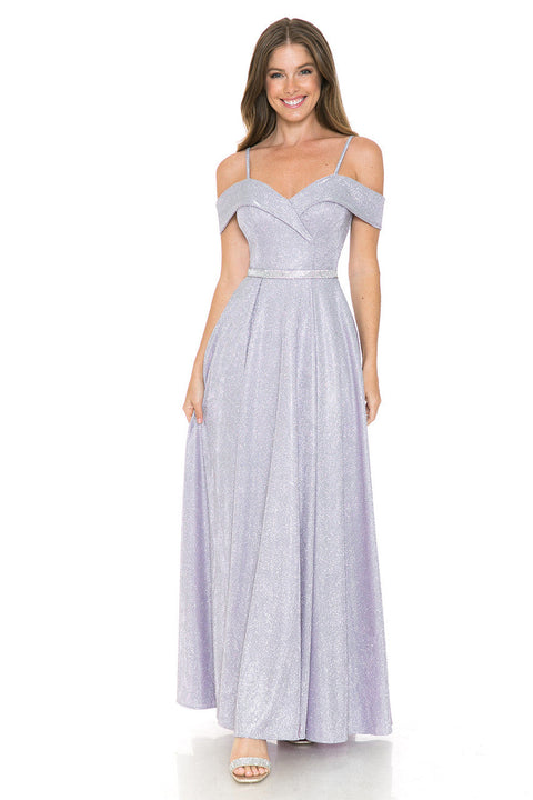 Long Pleated Formal Metallic Prom Dress Lenovia 5236
