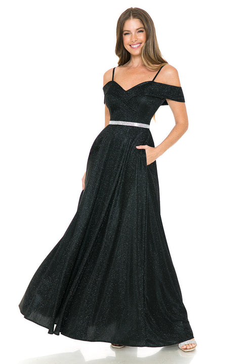 Long Pleated Formal Metallic Prom Dress Lenovia 5236