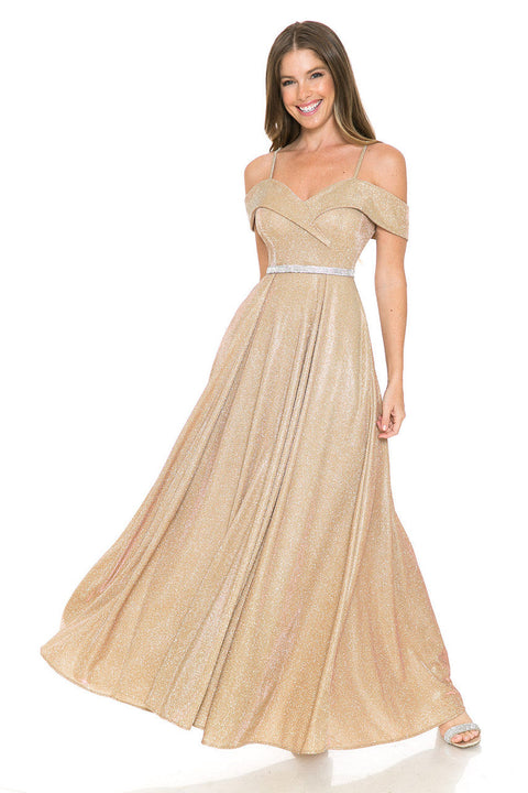 Long Pleated Formal Metallic Prom Dress Lenovia 5236
