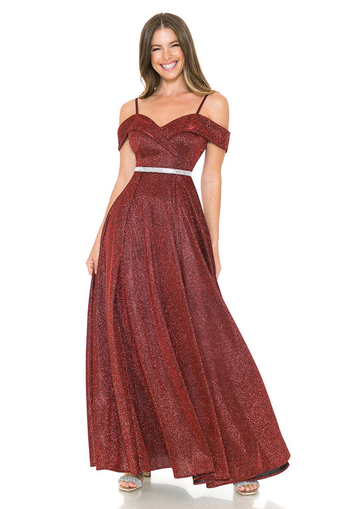 Long Pleated Formal Metallic Prom Dress Lenovia 5236