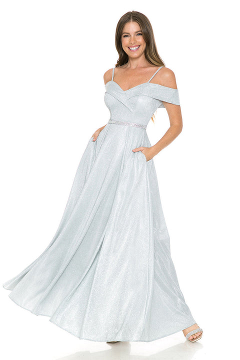 Long Pleated Formal Metallic Prom Dress Lenovia 5236