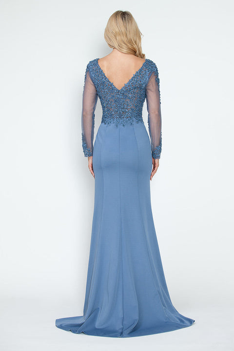Long Sleeve Formal Beaded Mother of the Bride Dress Lenovia 8323