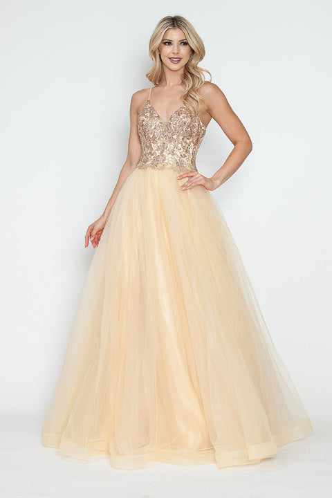Long A Line Prom Formal Sequin Metallic Dress Lenovia 8236