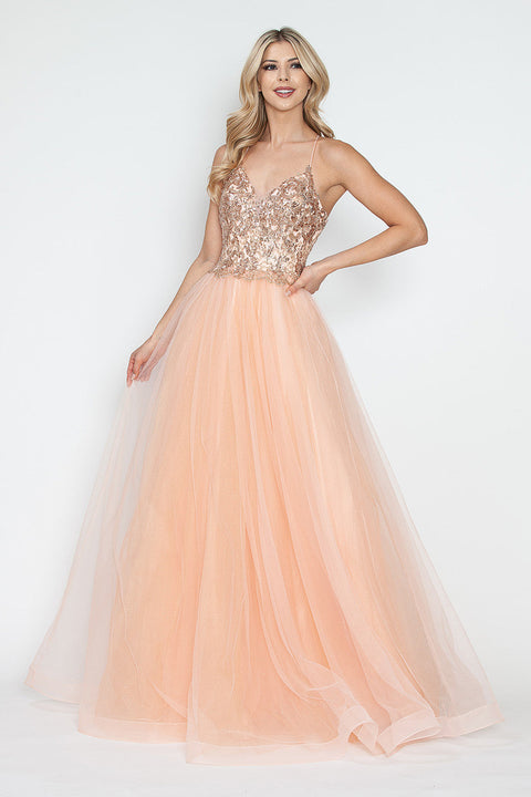 Long A Line Prom Formal Sequin Metallic Dress Lenovia 8236