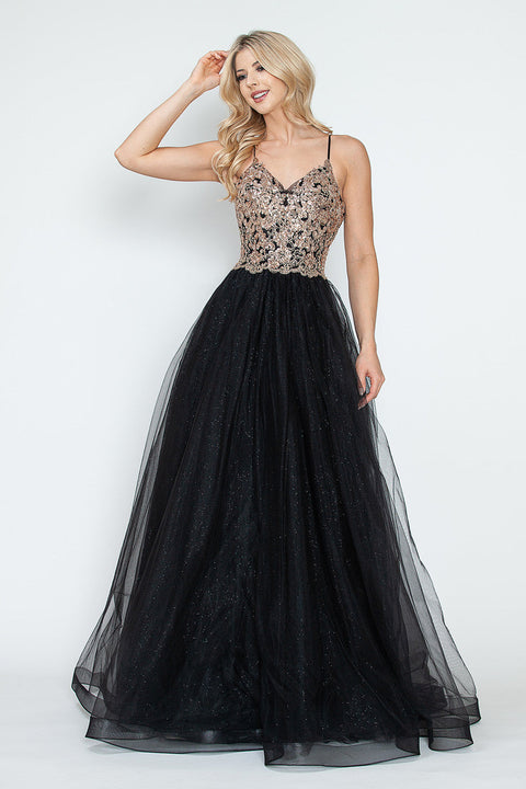 Long A Line Prom Formal Sequin Metallic Dress Lenovia 8236