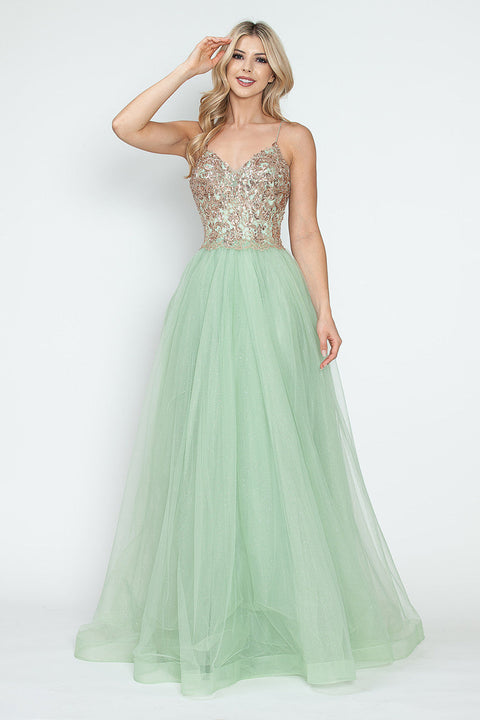 Long A Line Prom Formal Sequin Metallic Dress Lenovia 8236