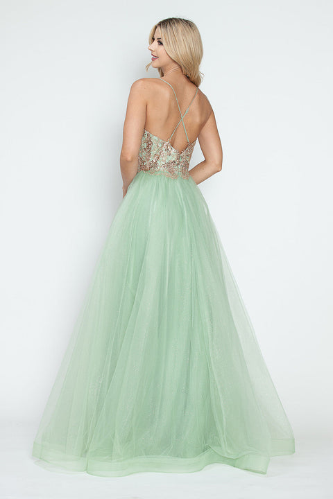 Long A Line Prom Formal Sequin Metallic Dress Lenovia 8236
