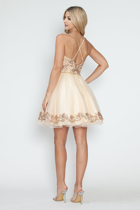 Short Homecoming Metallic Sequin Cocktail Dress Lenovia 8238