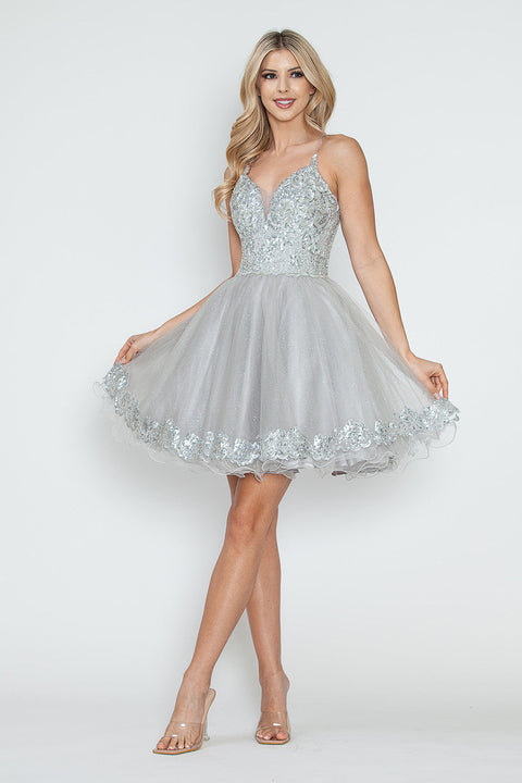 Short Homecoming Metallic Sequin Cocktail Dress Lenovia 8238