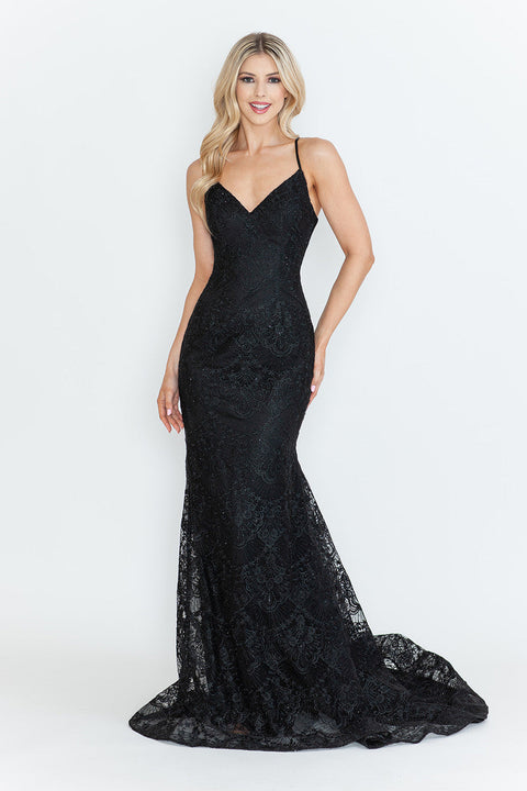 Formal Prom Lace Fitted Long Evening Dress Lenovia 8338