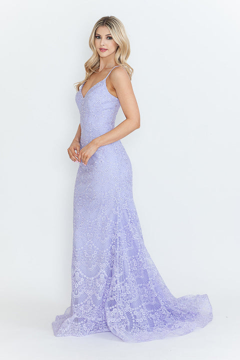 Formal Prom Lace Fitted Long Evening Dress Lenovia 8338