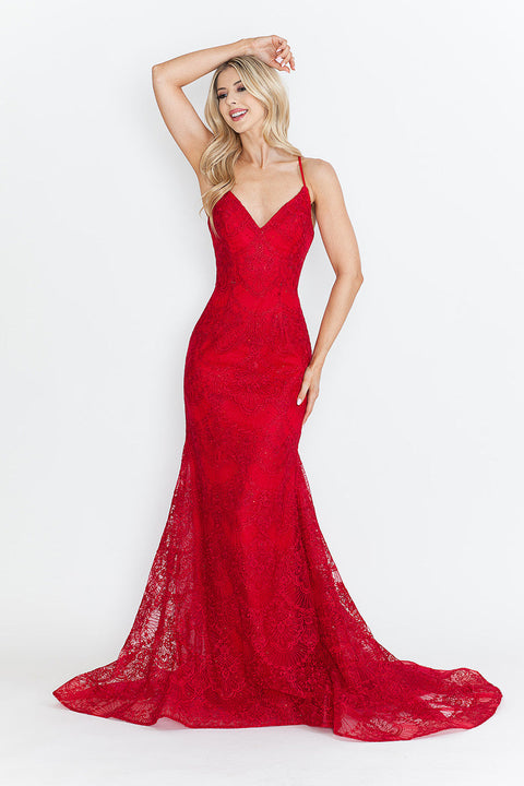 Formal Prom Lace Fitted Long Evening Dress Lenovia 8338
