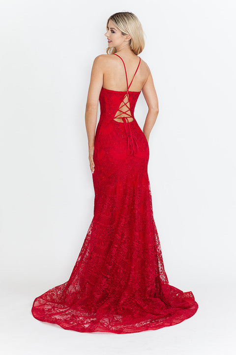 Formal Prom Lace Fitted Long Evening Dress Lenovia 8338