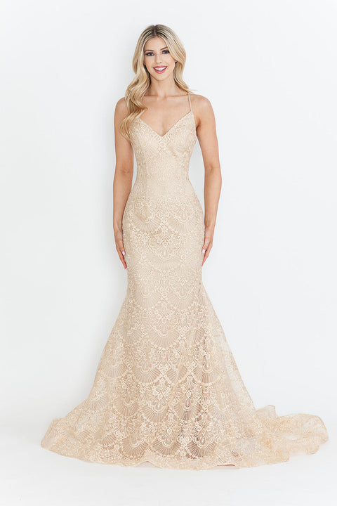 Formal Prom Lace Fitted Long Evening Dress Lenovia 8338