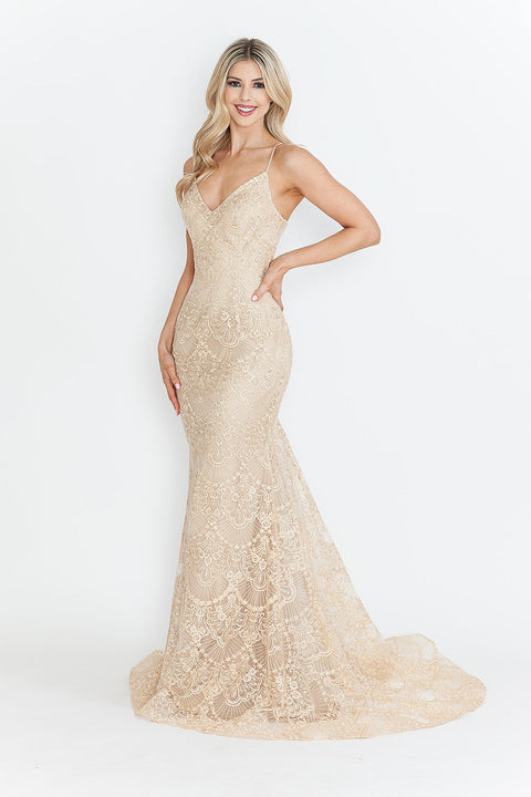 Formal Prom Lace Fitted Long Evening Dress Lenovia 8338