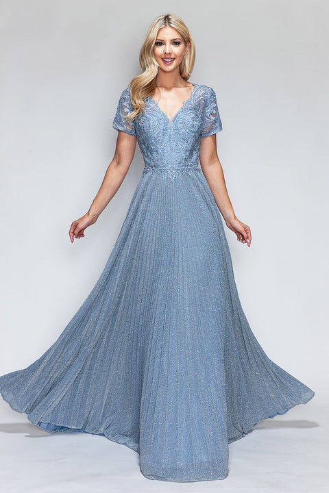 Long Formal Pleated Mother of the Bride Dress Lenovia 8139