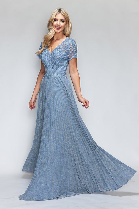 Long Formal Pleated Mother of the Bride Dress Lenovia 8139